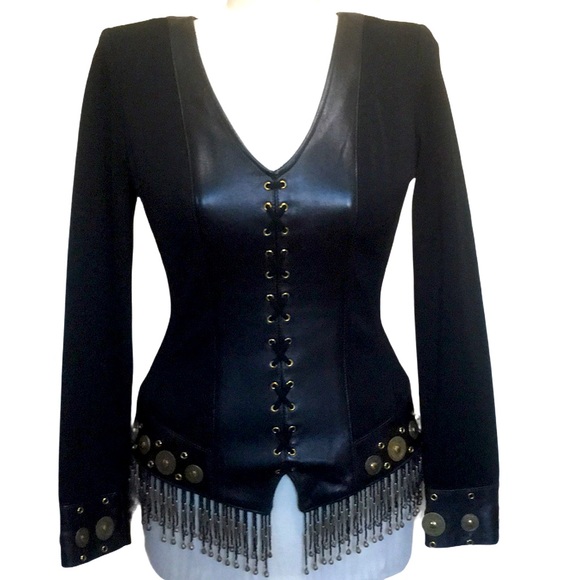 John Murrough Tops - JOHN MURROUGH TOP LEATHER black gold coin size S